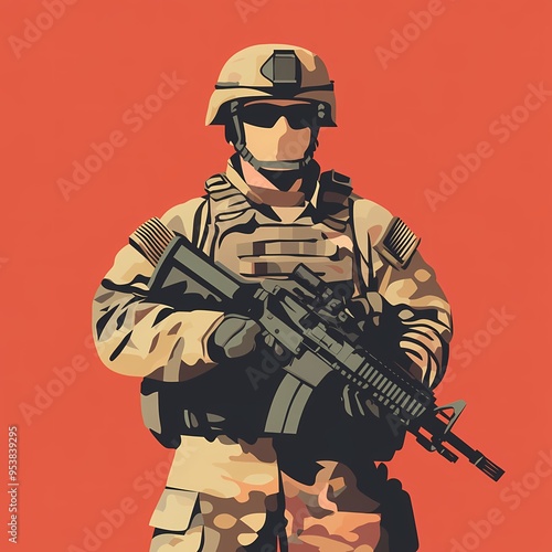 Wallpaper Mural Soldier in Camouflage Holding a Rifle Against an Orange Background Torontodigital.ca