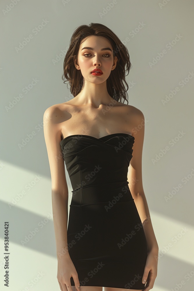 Beautiful young woman in black dress looking at camera, Ai Generated Beautiful young woman in black dress looking at camera, Ai Generated
