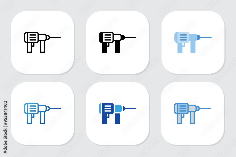 drilling machine icons with various design styles	