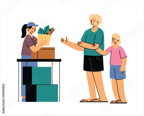 A Volunteer Distributing Donations to The Poor.  Volunteer Concept Illustrations.
