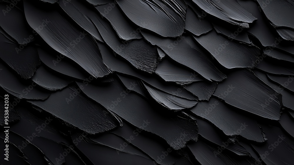 Obraz premium Abstract black texture with layered paint strokes, ideal for backgrounds or artistic projects that need a bold, dark aesthetic.