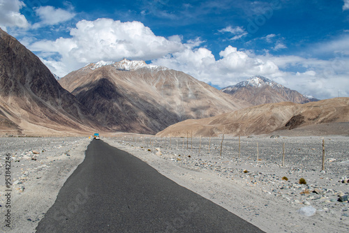 Nubra Vally in Ladakh, India the scenic view of leh ladakh with free space photo