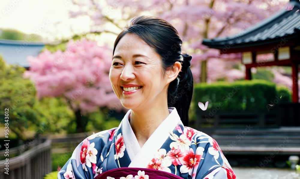 Warm Portrait of a Japanese Woman Smiling in Traditional Kimono Warm Portrait of a Japanese Woman Smiling in Traditional Kimono