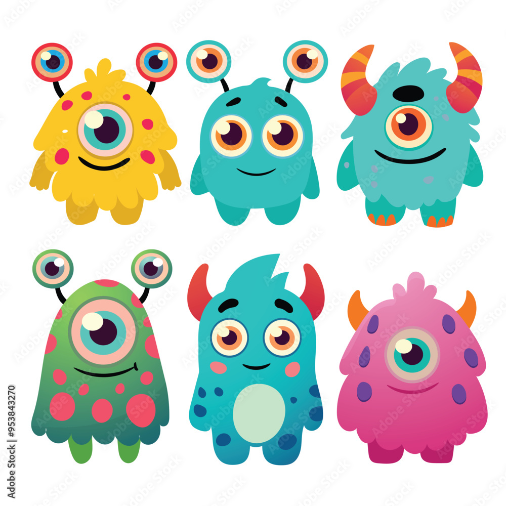Adorable Monster Cartoon Set, Bright and Fun Adorable Monster Cartoon Set, Bright and Fun