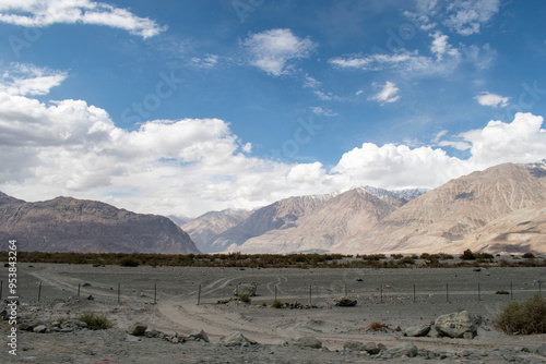 Nubra Vally in Ladakh, India the scenic view of leh ladakh with free space photo