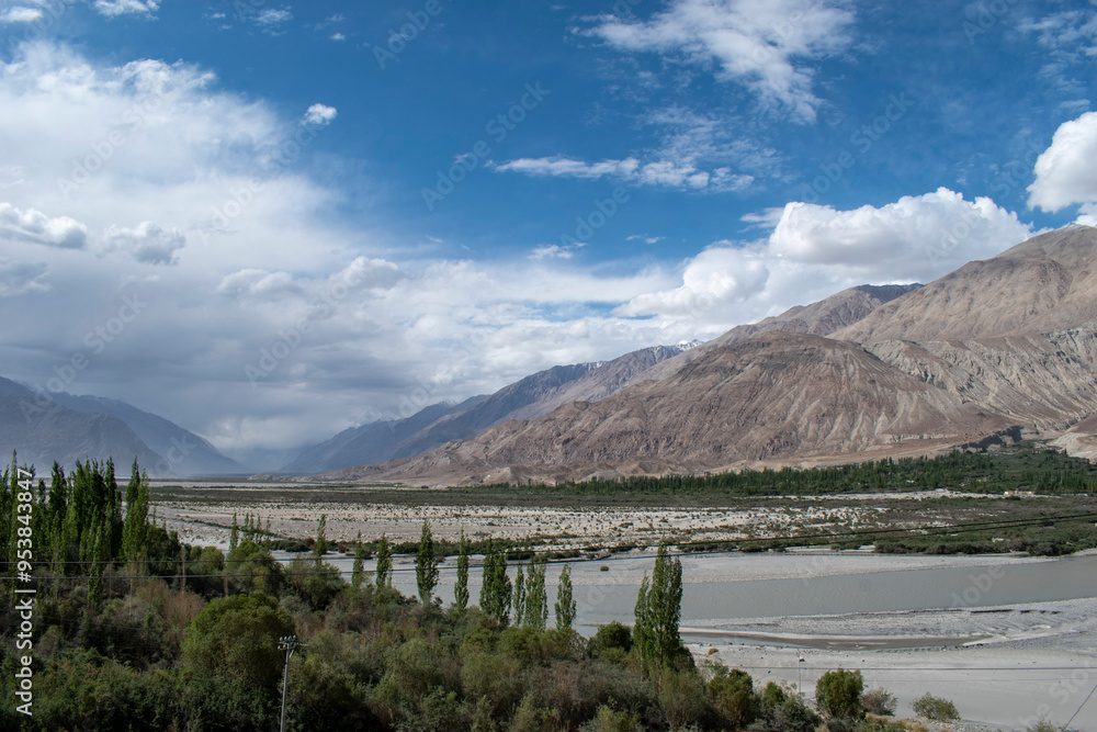 Nubra Vally in Ladakh, India the scenic view of leh ladakh with free space Nubra Vally in Ladakh, India the scenic view of leh ladakh with free space