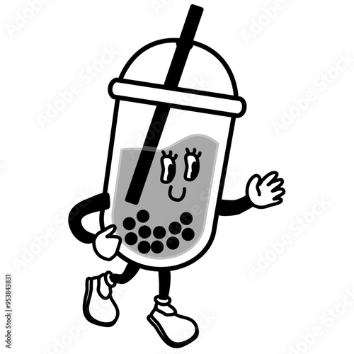 Boba drink mascot illustration