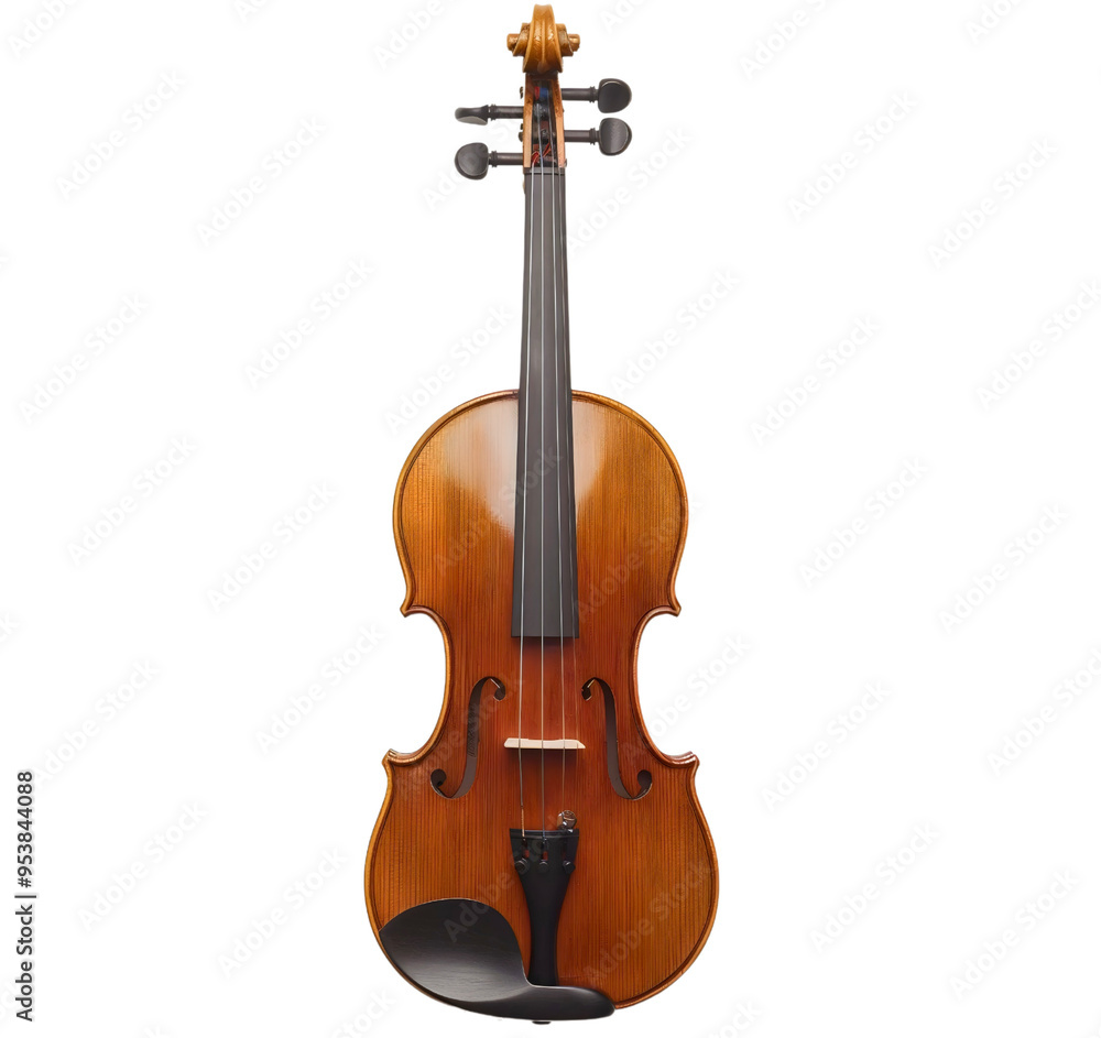 Fototapeta premium Violin isolated, a musical string instrument, brown wooden object, played in a classic music concert or classical orchestra, with a beautiful sound and melody