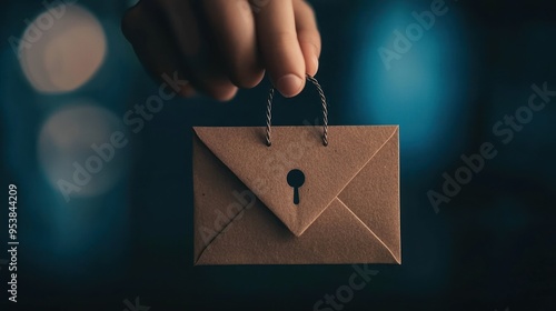 Hand holding a cardboard envelope with a keyhole design, representing security and confidentiality in communication.