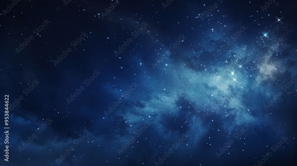A serene depiction of a starry night sky with swirling clouds and countless stars, evoking a sense of wonder and exploration. A serene depiction of a starry night sky with swirling clouds and countless stars, evoking a sense of wonder and exploration.
