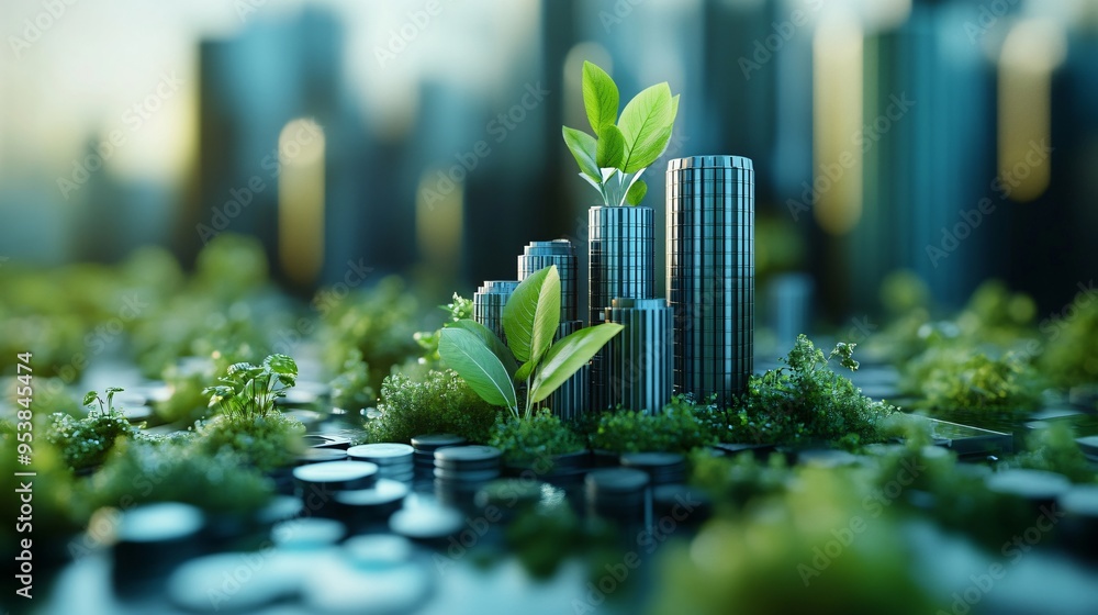 Bar Chart Modern 3D ESG Fund Management Model with Eco-Friendly and Social Impact Symbols for Sustainable Investing Bar Chart Modern 3D ESG Fund Management Model with Eco-Friendly and Social Impact Symbols for Sustainable Investing