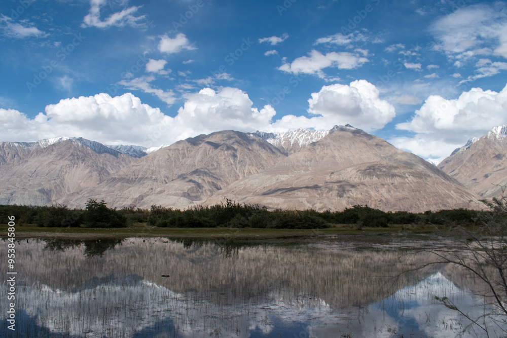 Nubra Vally in Ladakh, India the scenic view of leh ladakh with free space