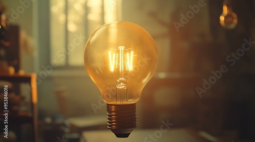 Glowing Light Bulb in a Blurred Room Setting