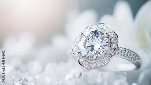 Diamond Engagement Ring on a White Background