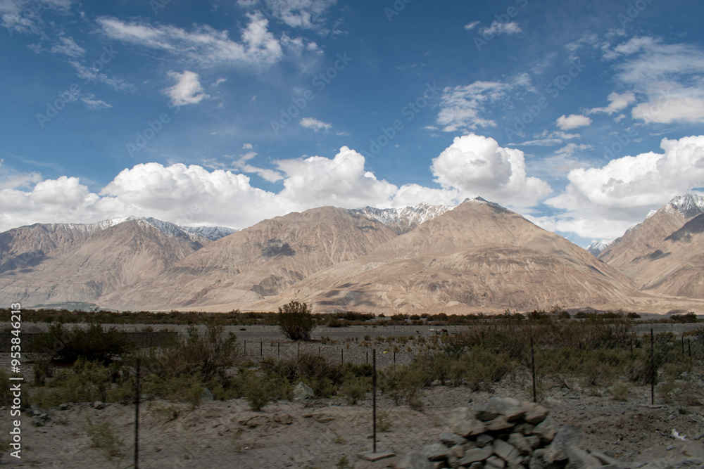 Nubra Vally in Ladakh, India the scenic view of leh ladakh with free space Nubra Vally in Ladakh, India the scenic view of leh ladakh with free space
