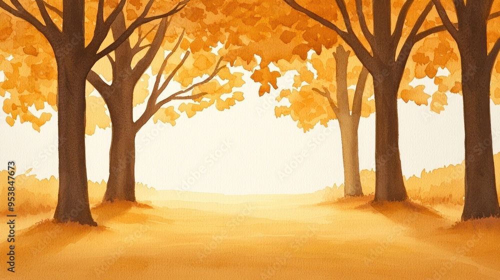 Serene autumn forest with trees showcasing vibrant orange foliage under a warm light, creating a peaceful and inviting atmosphere. Serene autumn forest with trees showcasing vibrant orange foliage under a warm light, creating a peaceful and inviting atmosphere.