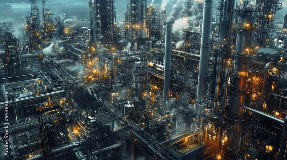 Aerial View of an Industrial Complex at Night Aerial View of an Industrial Complex at Night