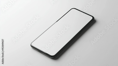 Black Smartphone with Blank White Screen on White Surface