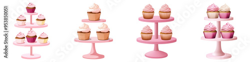 Wallpaper Mural Delightful pink cupcake stand displaying an assortment of beautifully decorated cupcakes perfect for any celebration. Torontodigital.ca