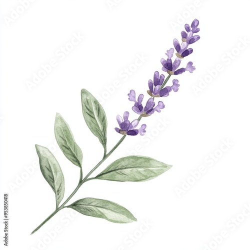 Watercolor Pastel Lavender Branch on White Background for Spring Floral Designs Generative AI