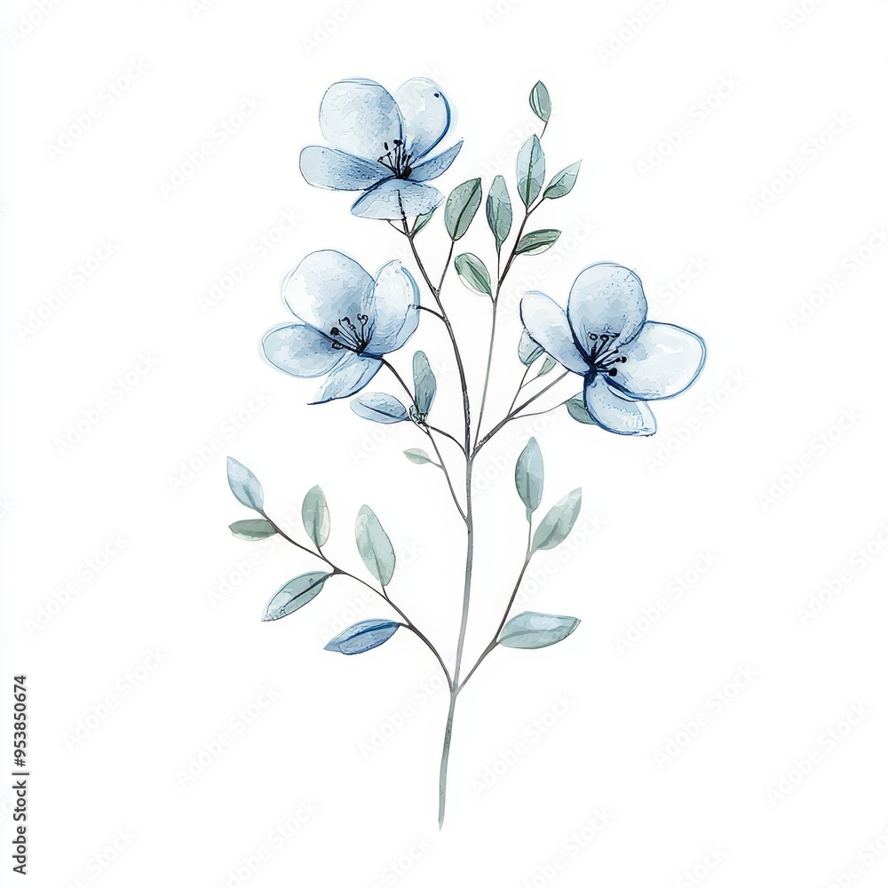 Watercolor Handpainted Pastel Blue Summer Flower Branch on White Background for Spring and Summer Decorations Generative AI Watercolor Handpainted Pastel Blue Summer Flower Branch on White Background for Spring and Summer Decorations Generative AI