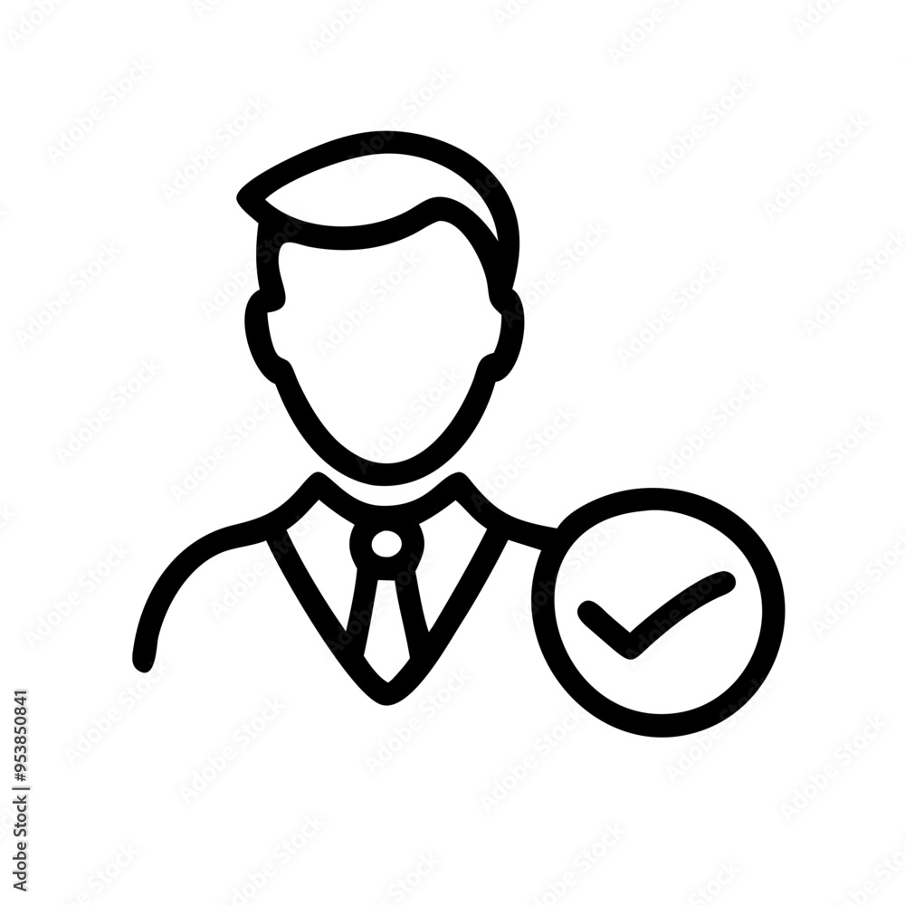 Person with Check Mark Icon, Simple Black and White, Symbolizing Approval or Verification Person with Check Mark Icon, Simple Black and White, Symbolizing Approval or Verification