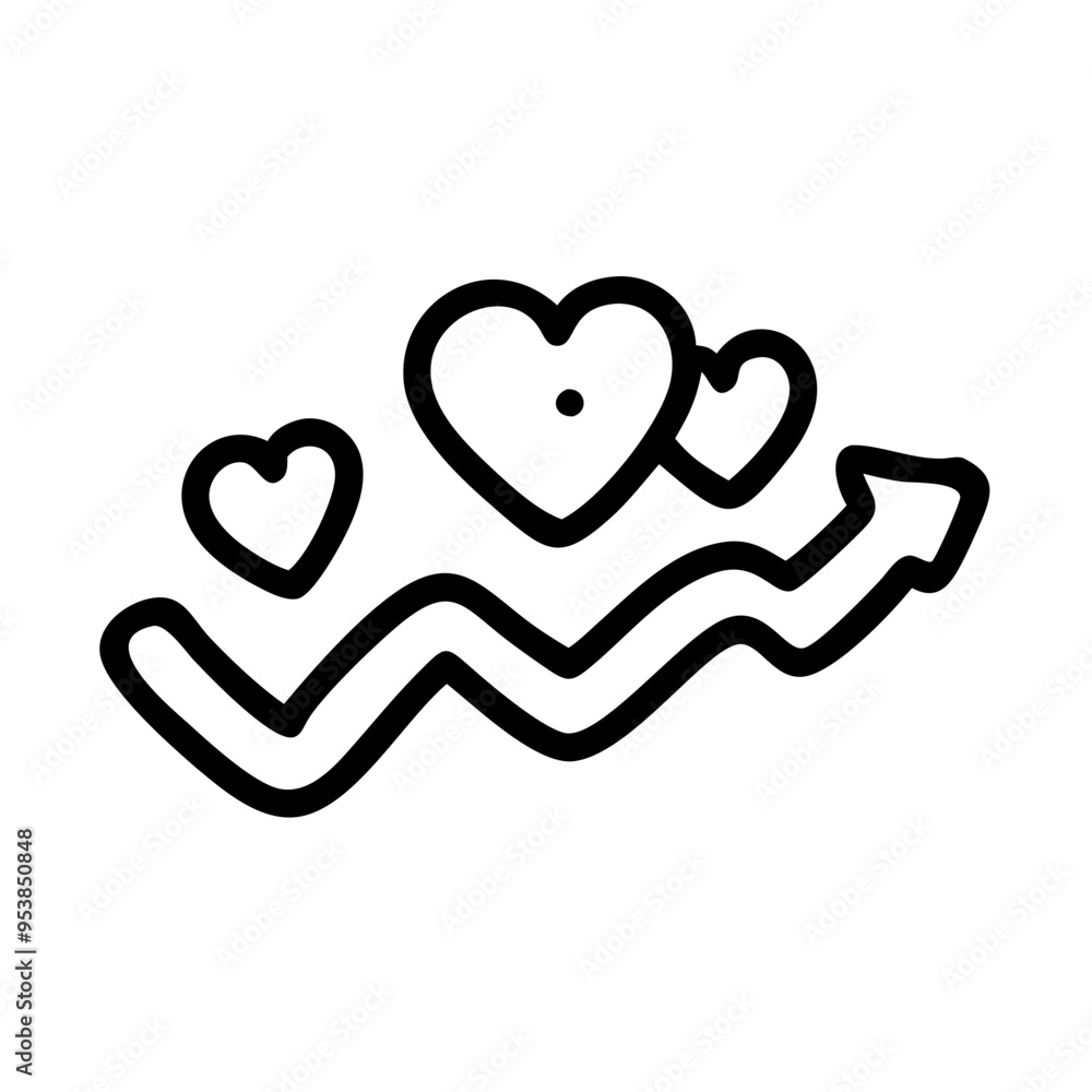 Rising Heart Graph Icon, Black and White Line Art, Symbolizing Love Growth and Progress Rising Heart Graph Icon, Black and White Line Art, Symbolizing Love Growth and Progress