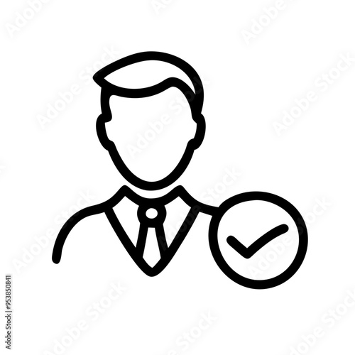 Person with Check Mark Icon, Simple Black and White, Symbolizing Approval or Verification