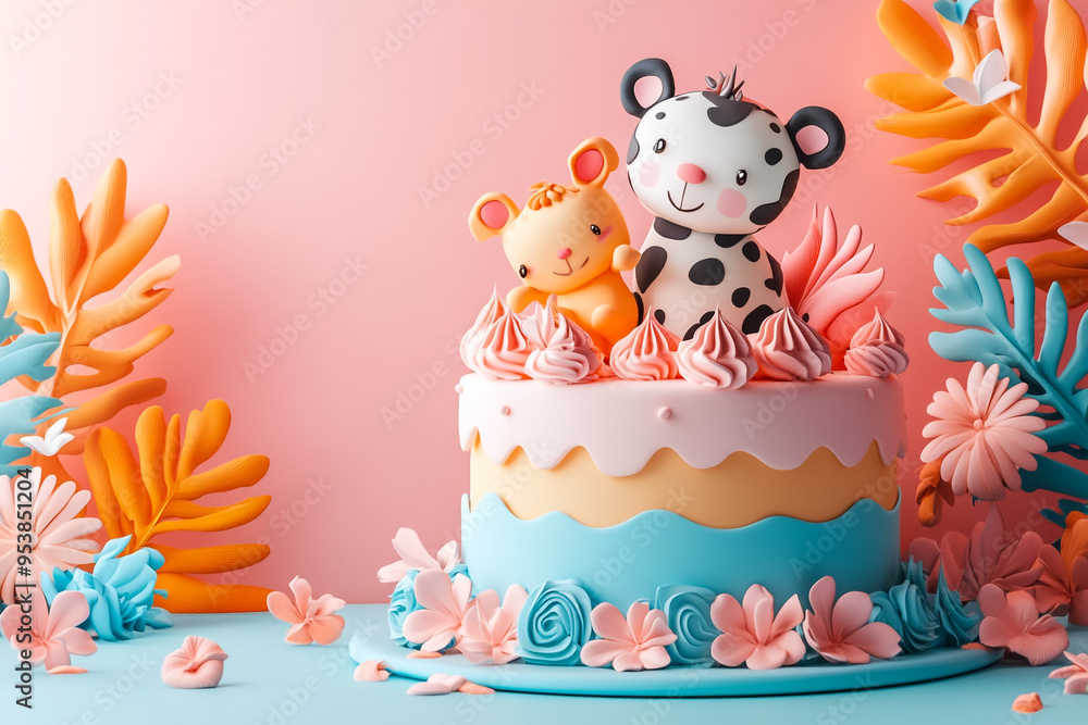 Naklejka premium Cute kids cake designs white background