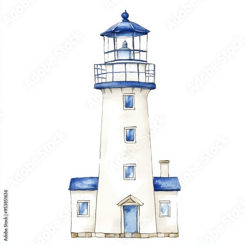 Watercolor Scandinavian Lighthouse Art for Children's Room Decoration Generative AI photo