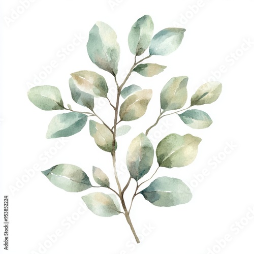 Watercolor Illustration of a Dusty Green Branch Arrangement for Spring Decor Generative AI