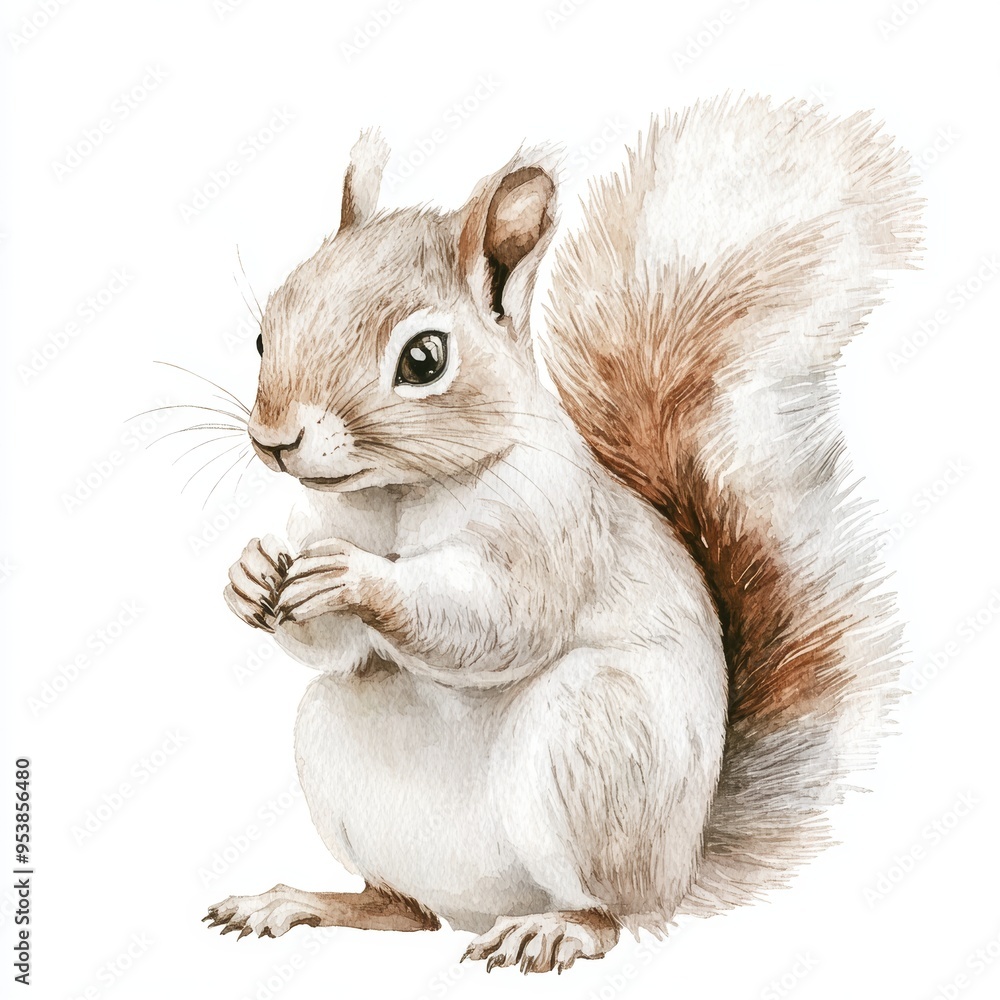 Obraz premium Watercolor Squirrel on White Background, Wildlife Illustration for Nature and Animal Designs Generative AI