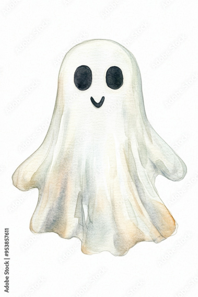 Delicate Watercolor Halloween Ghost on White Background, Hand Crafted Texture, Cream Generative AI Delicate Watercolor Halloween Ghost on White Background, Hand Crafted Texture, Cream Generative AI