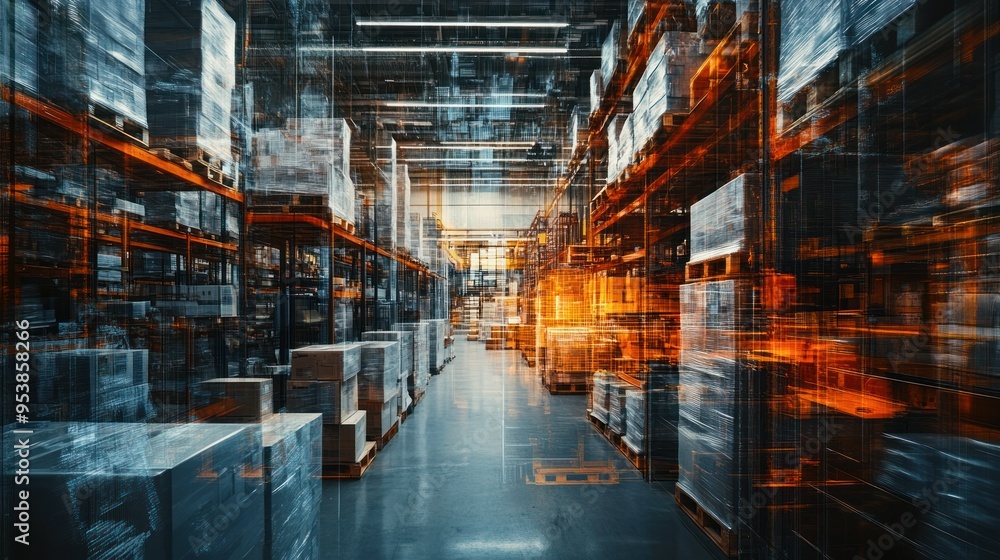 Abstract View of a Warehouse with Pallets and Boxes Abstract View of a Warehouse with Pallets and Boxes