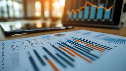 Detailed Business Financial Plan with Upward Trending Market Graph and Earnings Analysis