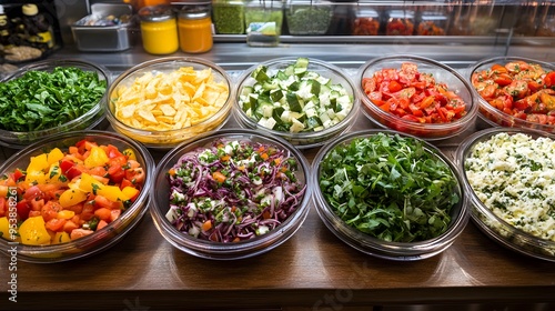 A selection of vibrant toppings ready for customers to create their custom pizzas