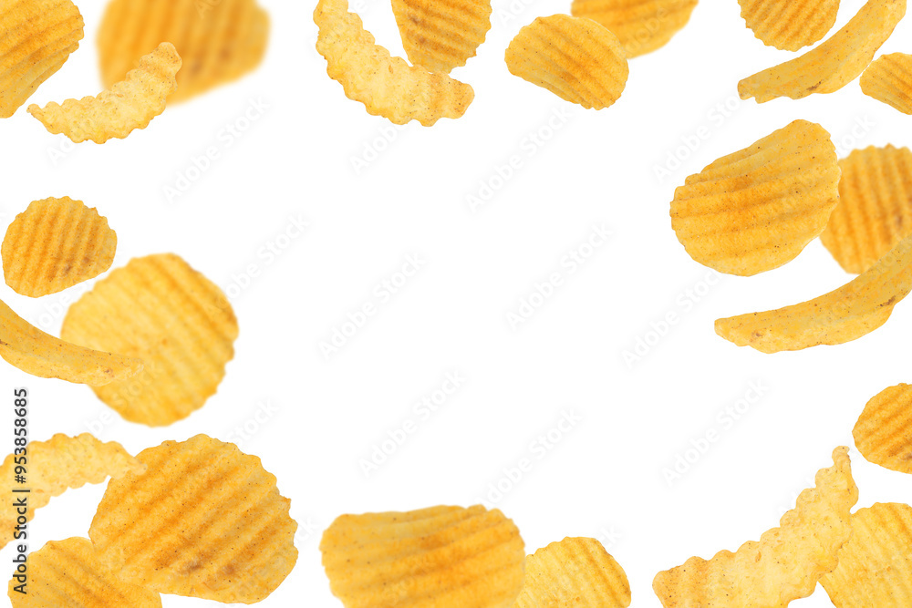 Frame of ridged potato chips on a transparent background png Frame of ridged potato chips on a transparent background png