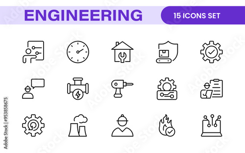 Comprehensive Engineering Icon Set: Precision-crafted icons for mechanical, civil, electrical, and software engineering projects.