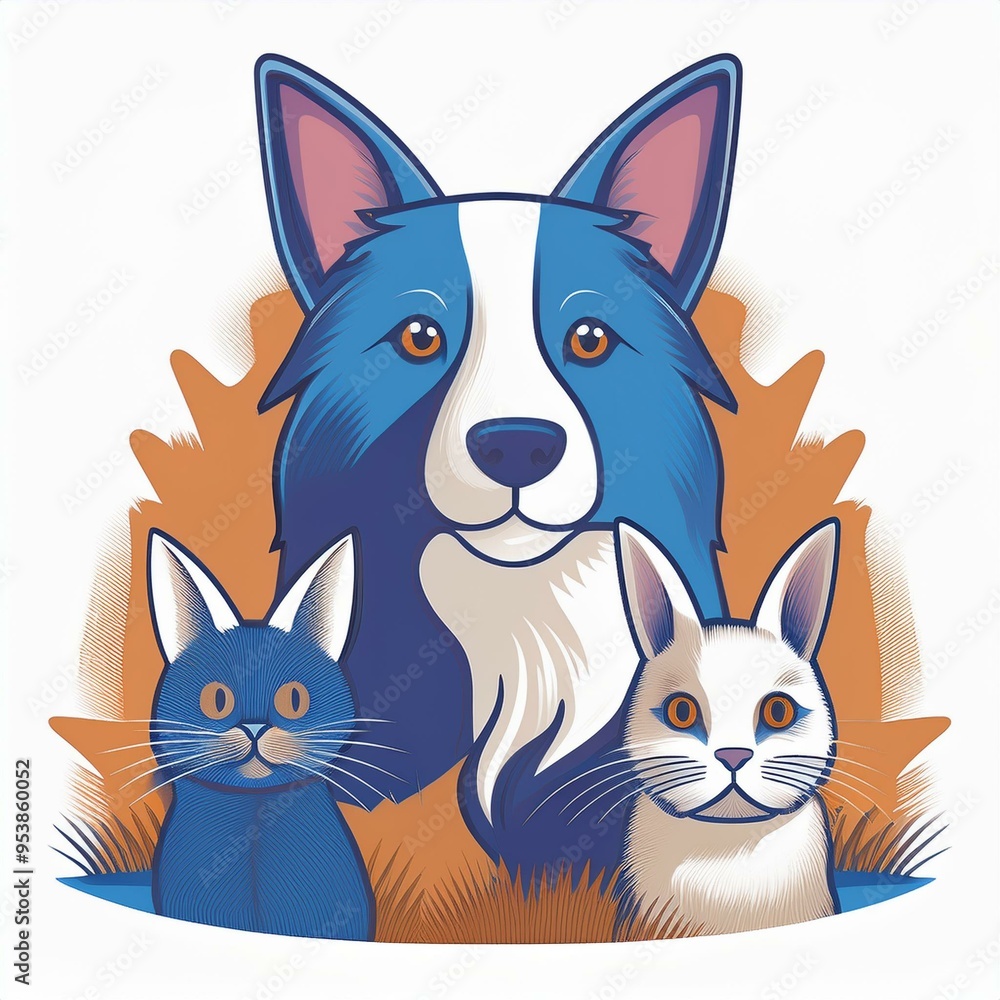 Fototapeta premium logo avec chien, chat et lapin pour vétérinaires en illustration ia