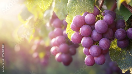 Grapes on a vine, plump and juicy, 3D illustration photo