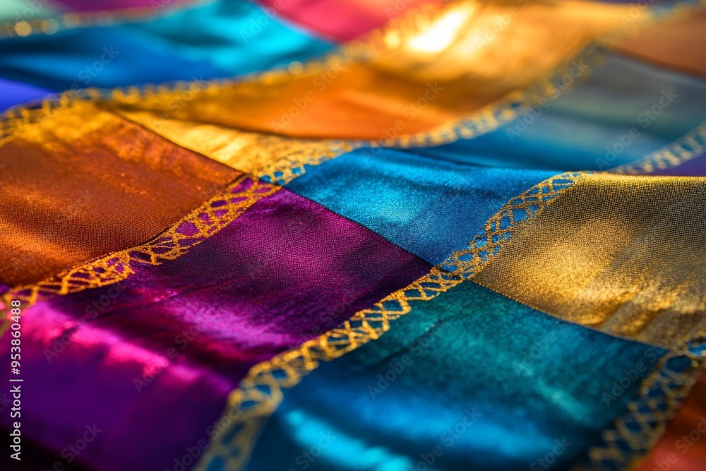 a close-up of a hanukkah-themed table runner, with vibrant colors and a subtle sheen a close-up of a hanukkah-themed table runner, with vibrant colors and a subtle sheen