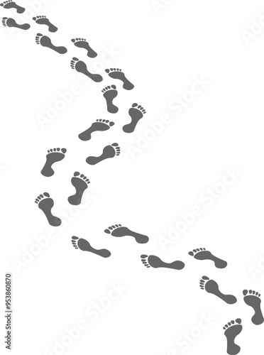 Bare human foot trail. Black footprint path