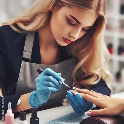 27 Nail Technician A woman intently focused on painting the nail