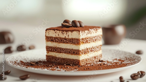 Decadent tiramisu, layers of cream and coffee-soaked sponge, 3D illustration photo