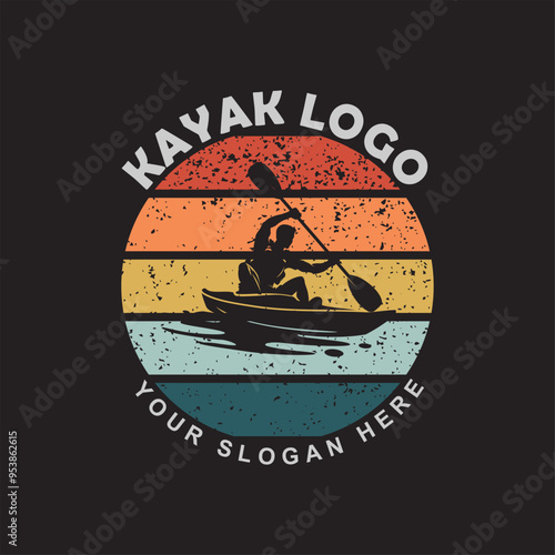 kayak boat kayaking logo badge silhouette vector illustration design template modern vintage