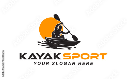 kayak boat kayaking logo badge silhouette vector illustration design template modern vintage