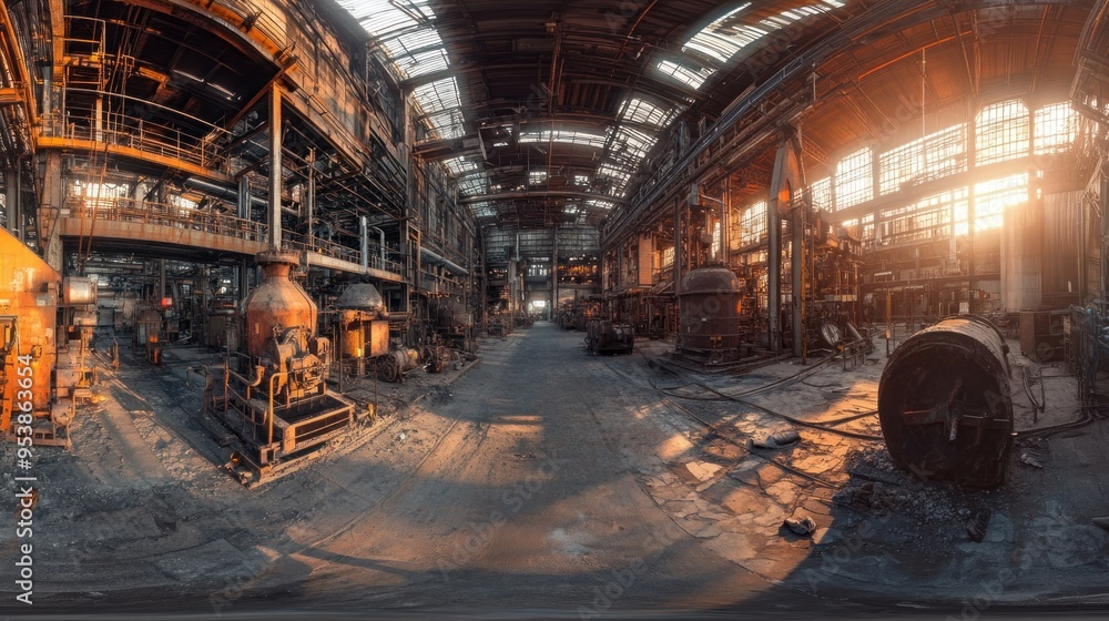 Sunlit Interior of an Abandoned Industrial Factory Sunlit Interior of an Abandoned Industrial Factory