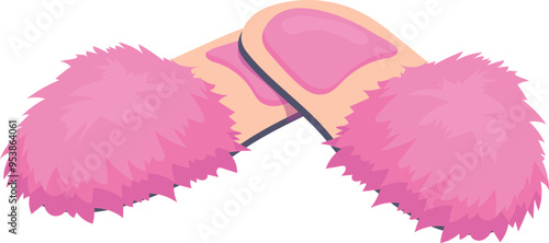 Pink fur slippers cartoon icon. Female shoes