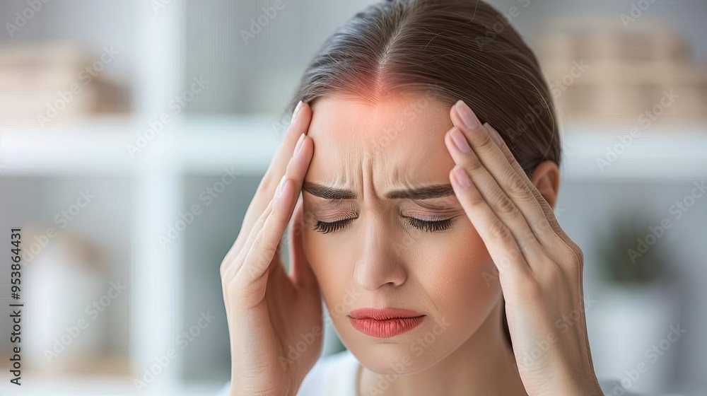 Fototapeta premium A woman with red eyes and a headache