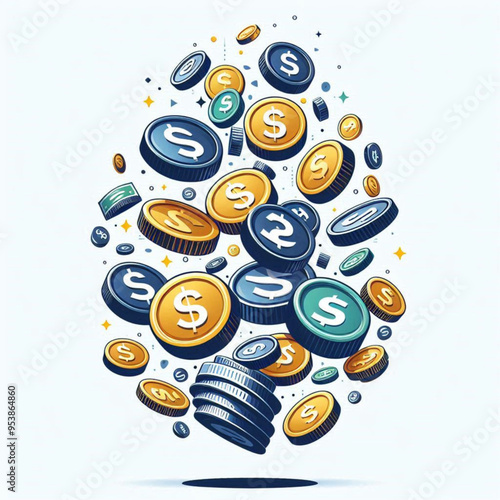 Free  Money vector money photo Gold coins and banknotes 3d cartoon style icon black Friday